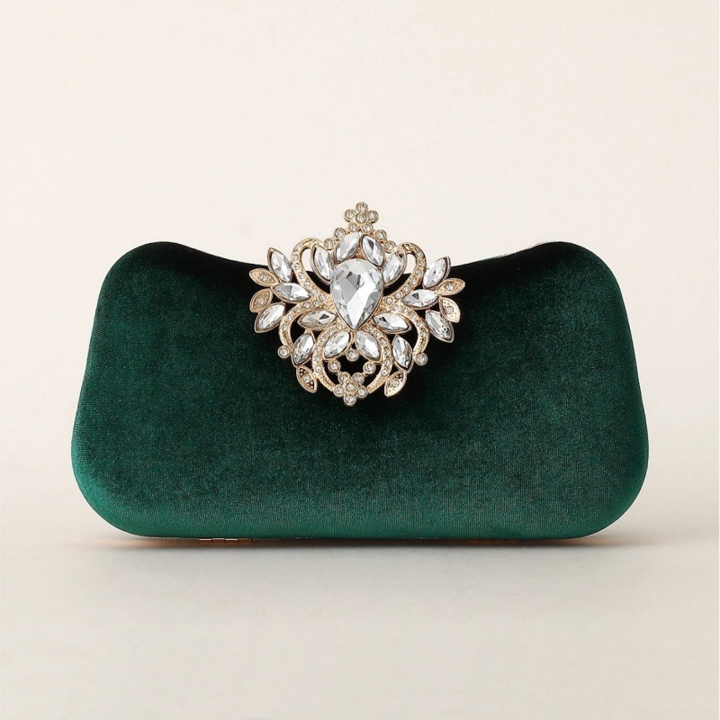 Luxury Bags Green - Donkergroene fluwelen clutch tas luxe strass