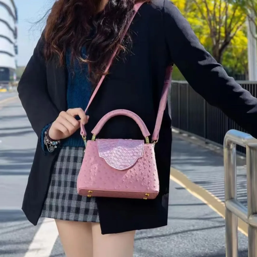 Luxury Bags Sale - HXia Luxe Vierkante Dameshandtas Struisvogelprint Lederen
