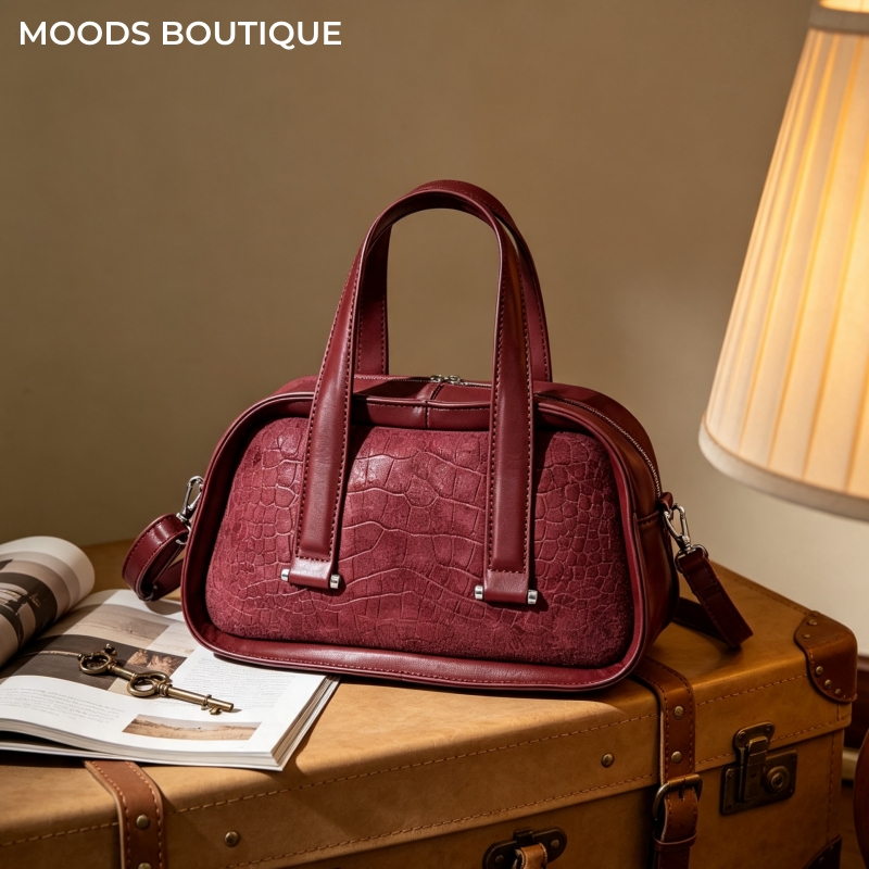 Luxury Bags Consignment - Retro krokodillenleer mini Boston handtassen voor