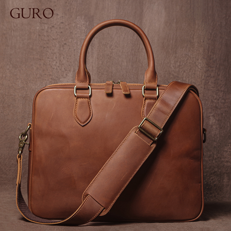 Luxury Bags For Men - GURO Mannen Crazy Horse Koeienhuid Aktetas