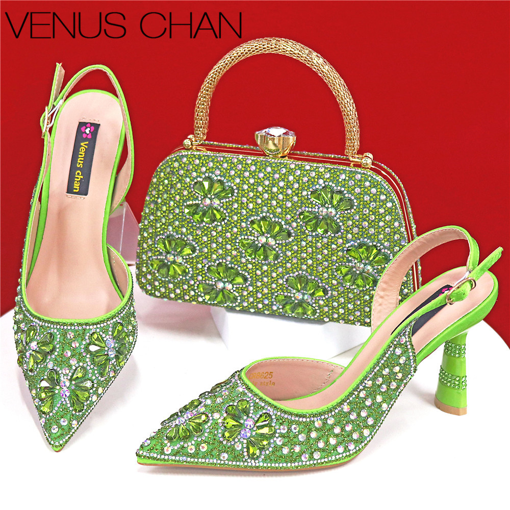 Luxury Bags Green - Luxe groene strass feestschoenen en clutch