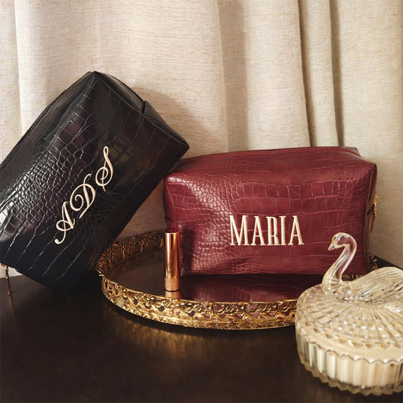 Luxury Bags Vegan Leather - Geborduurde Croc make-up tas, gepersonaliseerde veganistische